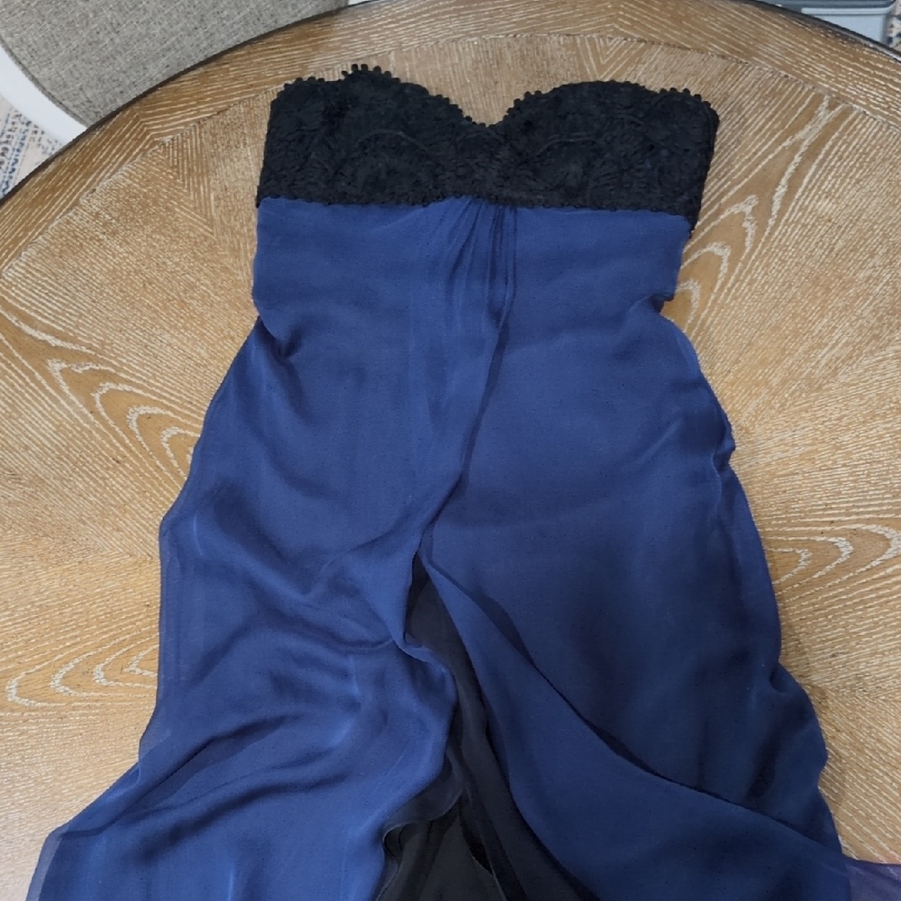 Carolina Herrera Strapless Black and Blue Dress